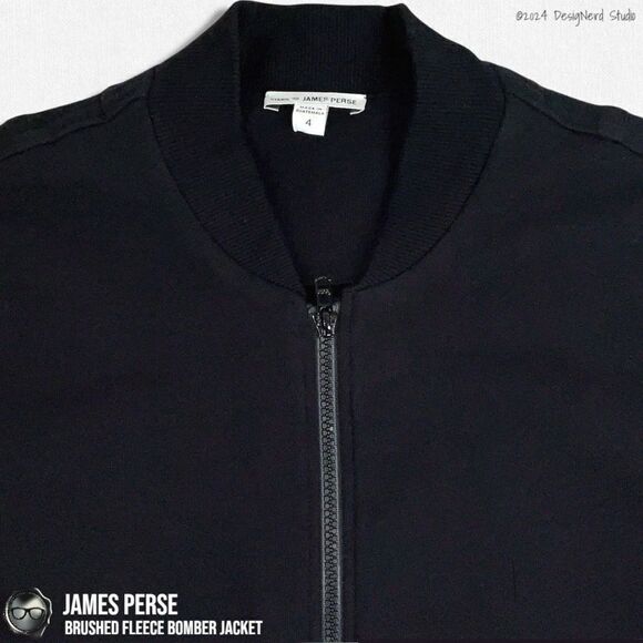 JAMES PERSE BRUSHED FLEECE BOMBER JACKET IN BLACK WOMEN’S SIZE 4 / XL COTTON - Picture 7 of 16